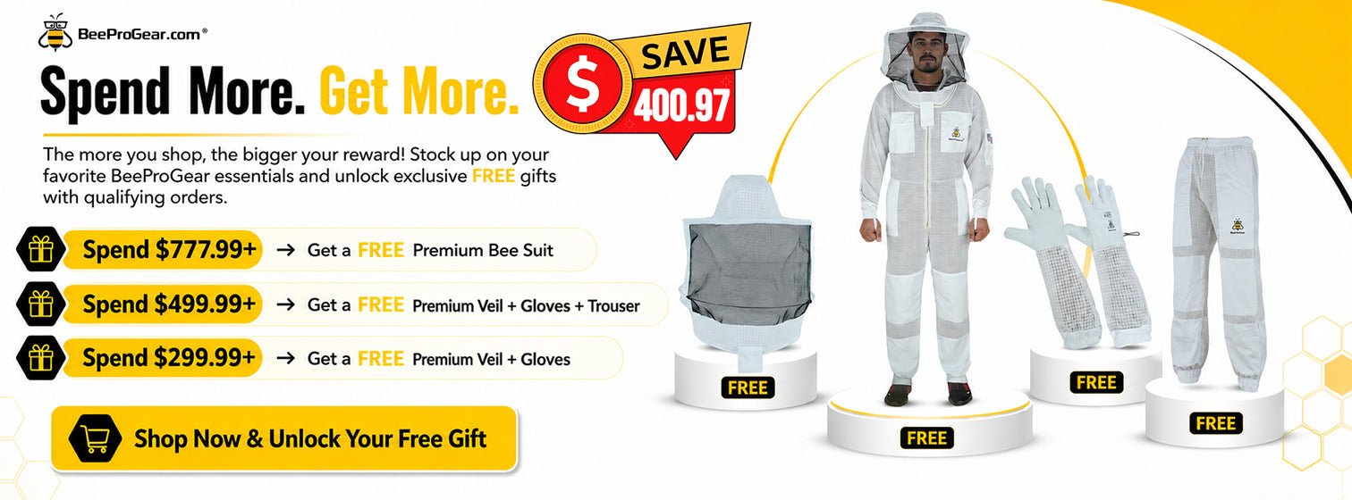 3-Layer Ventilated Bee Jacket with Veil Sting Proof Gloves Bag Unisex